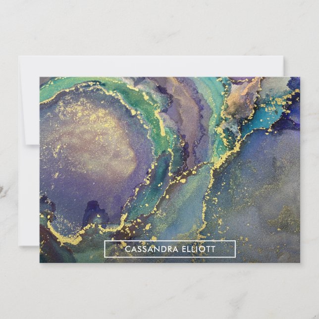 Cartão De Agradecimento Abstrato Líquido De Tinta Alcoólica Dourada Multic (Frente)