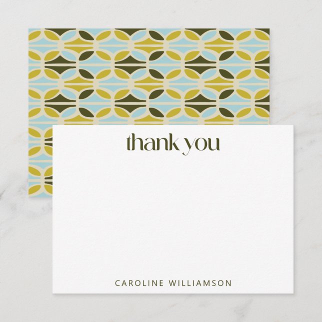 Cartão De Agradecimento Abstrato moderno forma um nome personalizado verde (Frente/Verso)