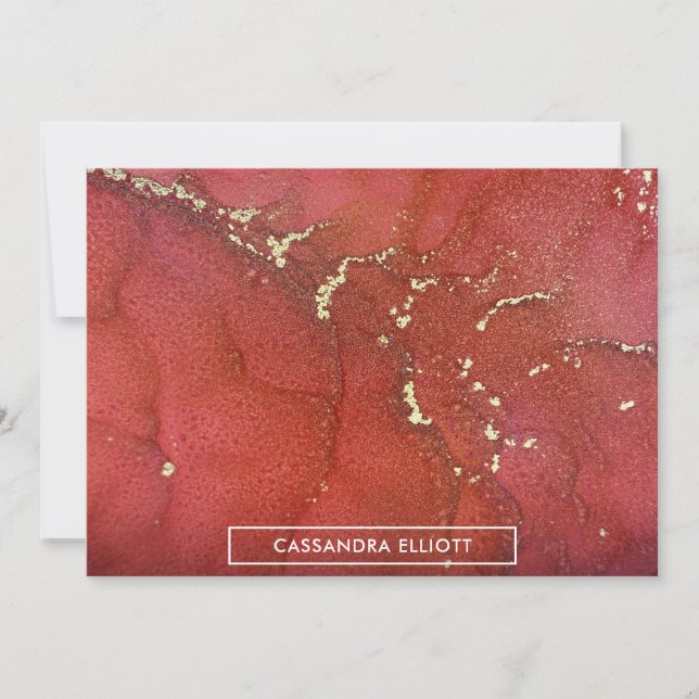 Cartão De Agradecimento Abstrato Vermelho Brilhante e Dourada Tinta Álcool (Frente)