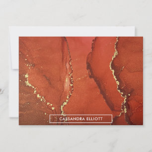 Cartão De Agradecimento Abstrato, Vermelho e Dourado, Tinta de Álcool, Ar