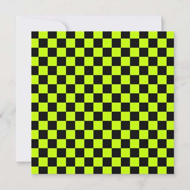 Cartão De Agradecimento Acid green black checkerboard pattern (Frente)
