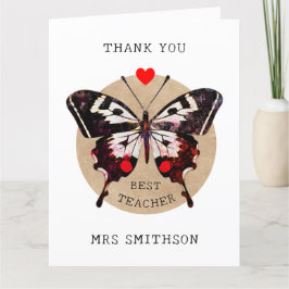 Cartão De Agradecimento Adicione Nome Fofo Vintage Butterfly Melhor Profes