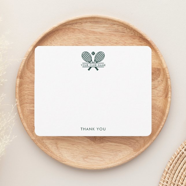 Cartão De Agradecimento Adicione seu treinador de Tênis de nome do clube d (Lawn Tennis Rackets Motif Country Club Thank You Notecard Green Logo)