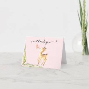 Cartão De Agradecimento Adorable Baby Deer With Butterfly Baby Shower