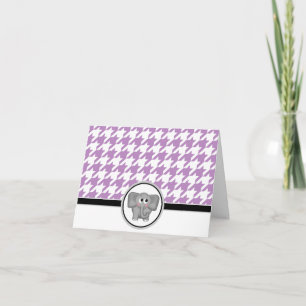 Cartão De Agradecimento Adorable Elephant Purple Houndstooth Cards