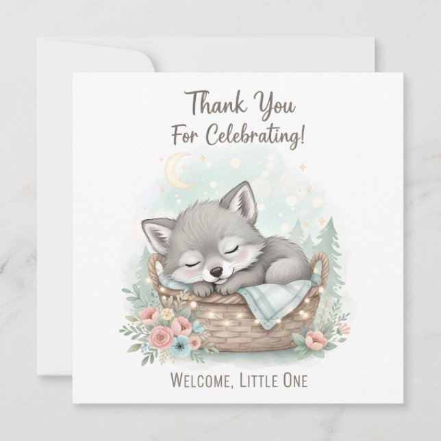 Cartão De Agradecimento Adorable, fluffy baby wolf  Baby Shower  (Frente)