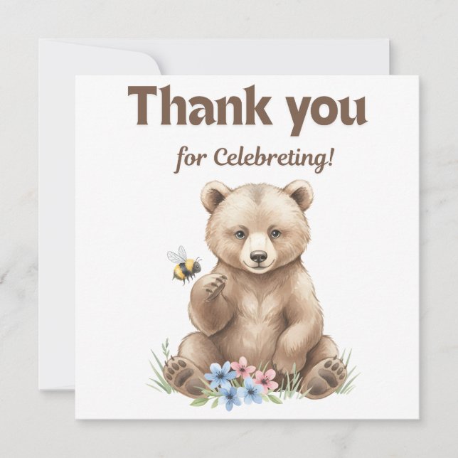 Cartão De Agradecimento Adorable,  grizzly bear cub  Baby Shower  (Frente)