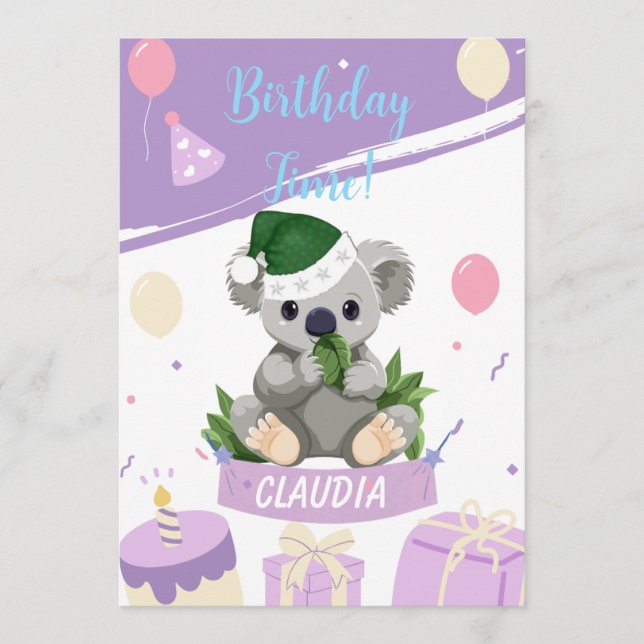 Cartão De Agradecimento Adorable Koala Birthday Card with Balloons & Party (Frente)