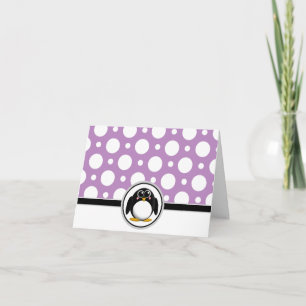 Cartão De Agradecimento Adorable Penguin custom Purple Polka Dot Cards