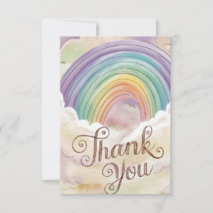 Cartão De Agradecimento Adorável Pastel Rainbow e Clouds
