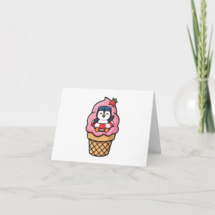 Cartão De Agradecimento Adorável Pinguim Kawaii Cone de Sorvete Verão BSti