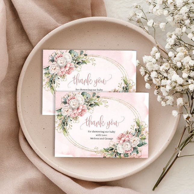 Cartão de Agradecimento Adorável Rosa Dourado Flor (Adorable Rose Gold Floral Greenery Thank You Card)