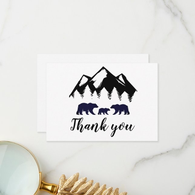 Cartão De Agradecimento Adventure Aguarda Bears Kraft Chá de fraldas Obrig (Frente/Verso In Situ)