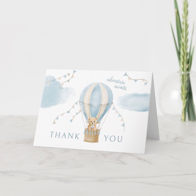 Cartão De Agradecimento Adventure Aguarda Chá de fraldas de Balão do Urso  (Frente)
