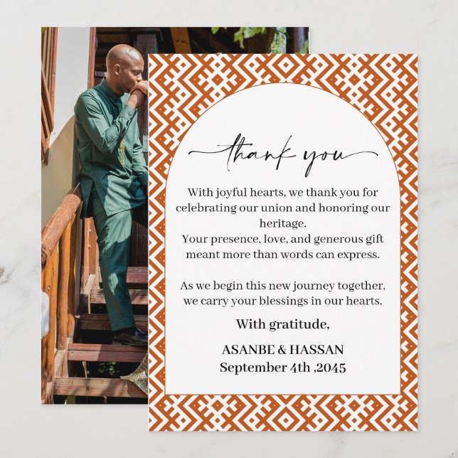 Cartão De Agradecimento African Ethnic Border Pattern Wedding  (Frente/Verso)