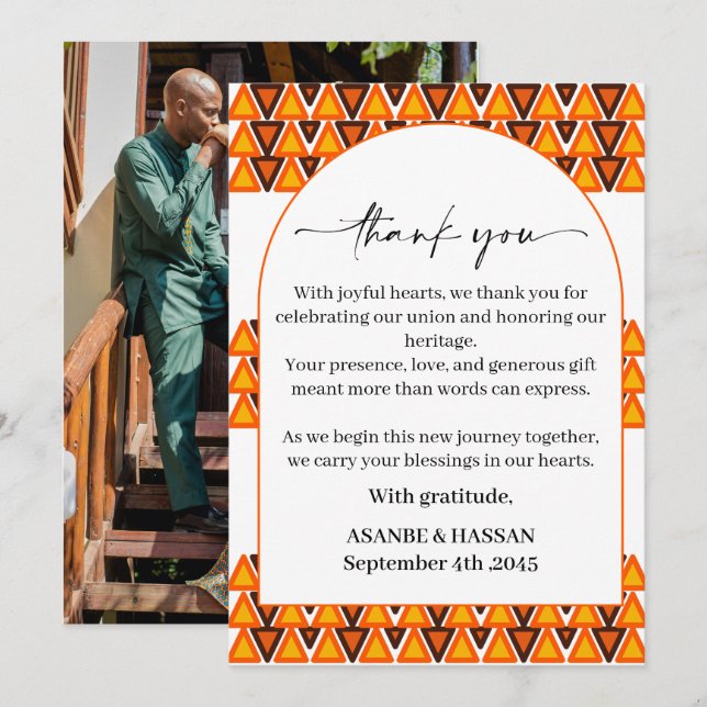 Cartão De Agradecimento African Ethnic Seamless Texture Border Wedding  (Frente/Verso)