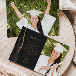 Cartão De Agradecimento Ágata Preta Dourado Script Graduação Escura