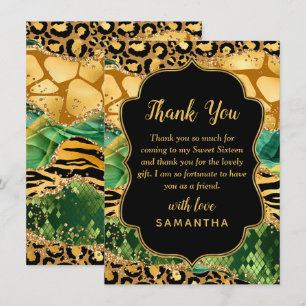Cartão De Agradecimento Agate Safari Dourado e Verde Doce Dezesseis