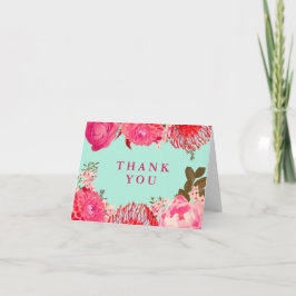 Cartão De Agradecimento Agradável Rosa E Mint Floral Obrigado