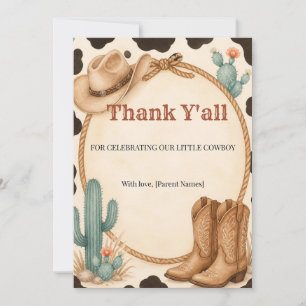 Cartão De Agradecimento Agradecemos a todos, Chá de Bebê Western Cowboy Ag