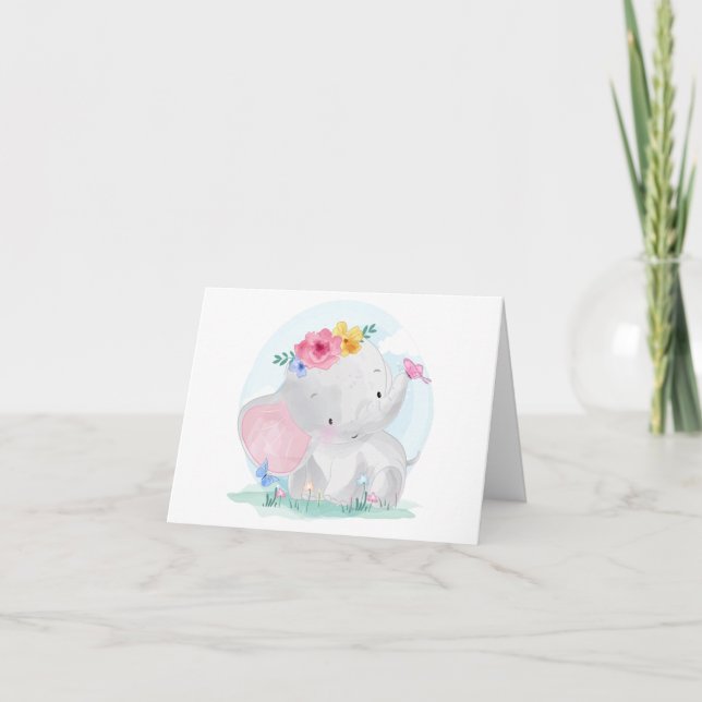 Cartão De Agradecimento Agradeço ao Elefante Bebê Aquarela (Frente)
