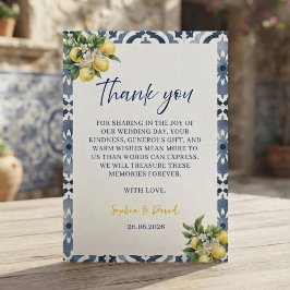Cartão De Agradecimento Água com Limão Azul Mediterrâneo em Aquarela Obrig