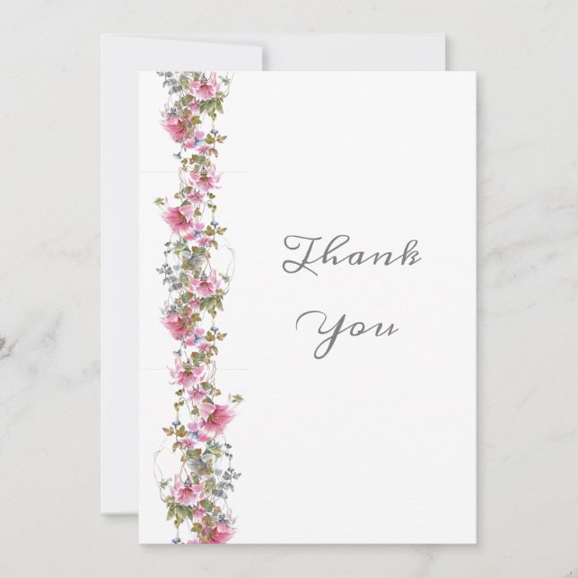 Cartão De Agradecimento Água Floral Rosa Romântica (Frente)