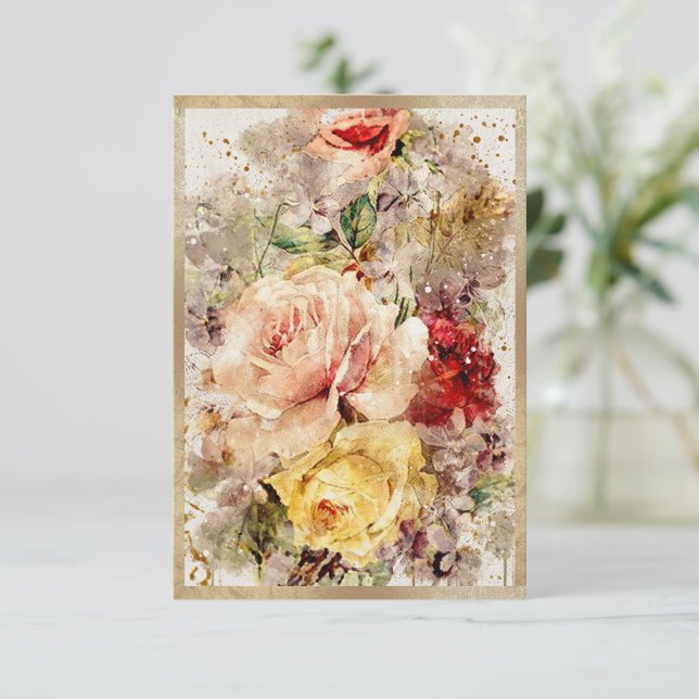 Cartão De Agradecimento Água-forte Floral Abstrata Dourada (Em pé/Frente)