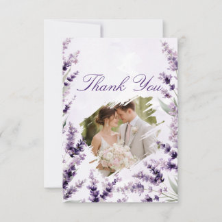 Cartão De Agradecimento Água-Forte Floral de Lavanda Foto Casamento Obriga