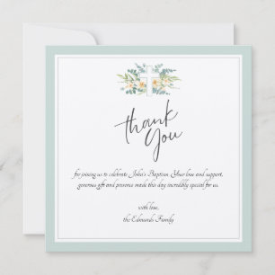 Cartão De Agradecimento Água-forte Floral Verde Batismo