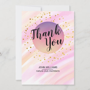 Cartão De Agradecimento Água Obrigada Aquarela Rosa Brilho Dourado