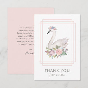 Cartão De Agradecimento Água Preciosa Floral Cisne Princesa Aniversário