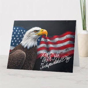 Cartão De Agradecimento Águia-careca com a Bandeira Americana Arte de 4 de