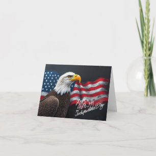 Cartão De Agradecimento Águia-Careca com Bandeira Americana Arte de 4 de J