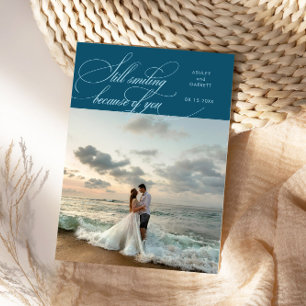 Cartão De Agradecimento Ainda Sorriso Foto de Casamento Elegante Turquesa