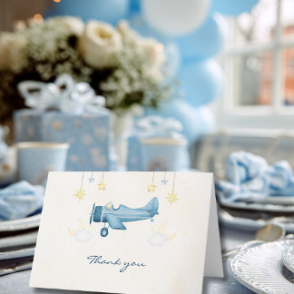 Cartão De Agradecimento Airplane Baby Shower Whimsical Boy Baby Welcome 