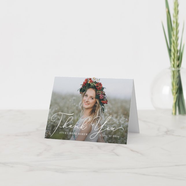 Cartão De Agradecimento Airy Elegance EDITABLE COLOR Graduação Obrigado (Frente)