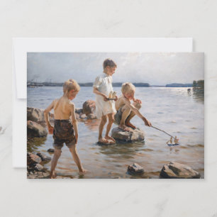 Cartão De Agradecimento Albert Edelfelt - Meninos Brincando na Praia Invit