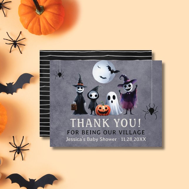 Cartão De Agradecimento Aldeia Halloween do Chá de fraldas Assombrado (Halloween Baby Shower Haunted Village Thank You Card)