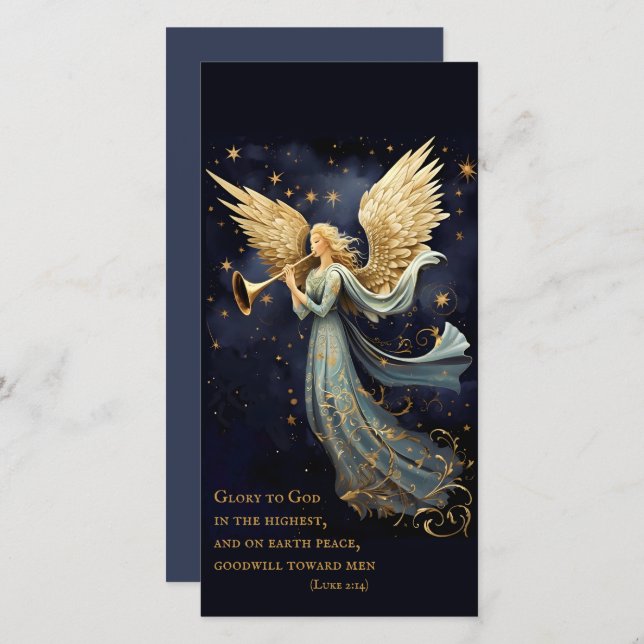 Cartão De Agradecimento Alegria Celestial no Livro de Natal do Angel Azul (Frente/Verso)