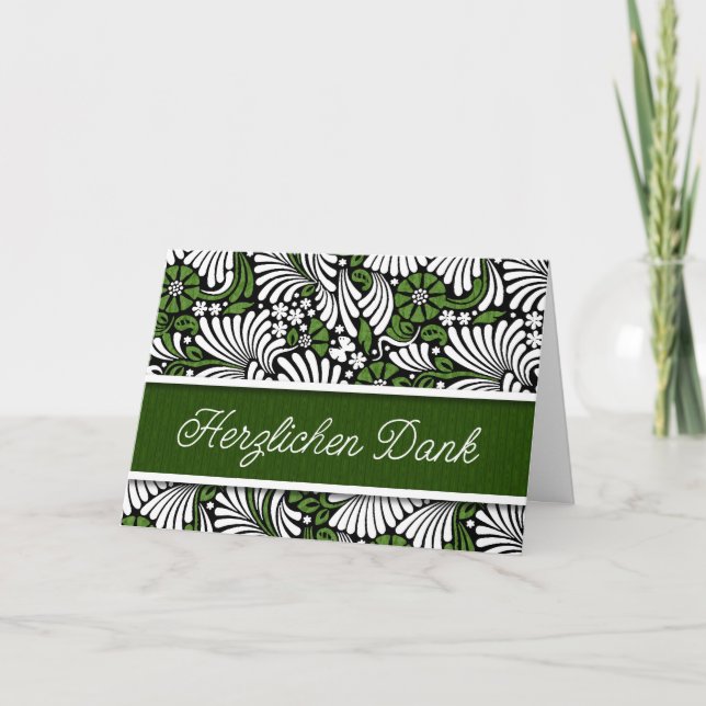 Cartão De Agradecimento ALEMÃO, Obrigados do coração, Vazio verde e branco (Frente)