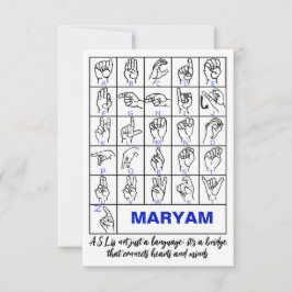 Cartão De Agradecimento Alfabeto da Língua de Sinais Americana, ASL Surdo