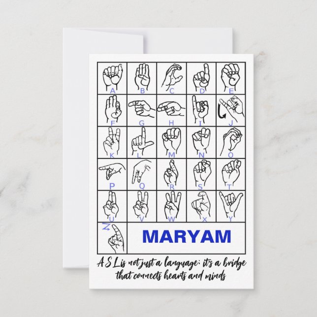 Cartão De Agradecimento Alfabeto da Língua de Sinais Americana, surdo ASL (Frente)