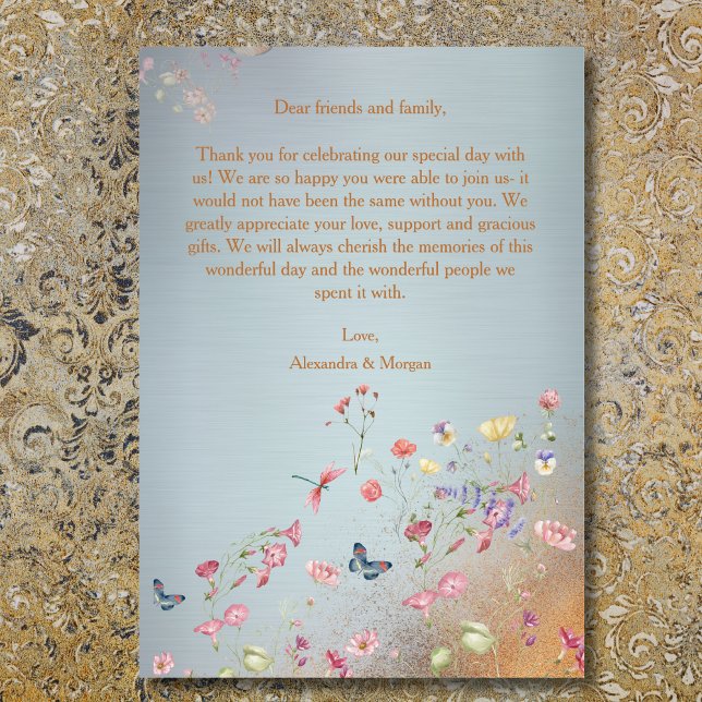 Cartão De Agradecimento Algo Casamento de Flor Selvagem Elegante Azul (Criador carregado)