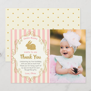 Cartão De Agradecimento Algum Coelho Rosa & Dourado Aniversário Foto Obrig