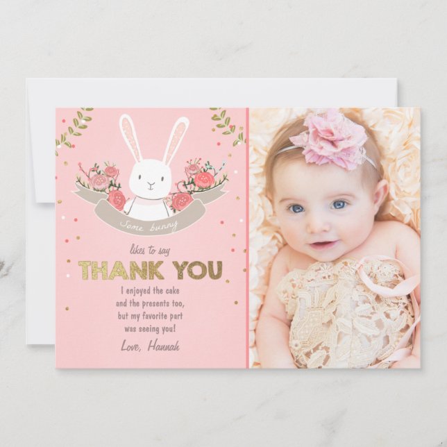 Cartão De Agradecimento Algum ouro do rosa da menina do aniversário dos (Frente)