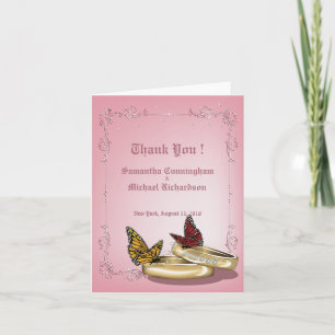 Cartão De Agradecimento Alianças de Casamento & Borboletas do Casal Rosa O