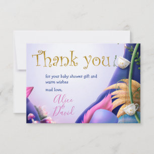 Cartão De Agradecimento Alice no País das Maravilhas, brilho de ouro, ch