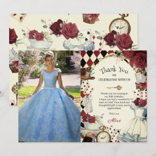 Cartão De Agradecimento Alice no País das Maravilhas Floral Sweet 16 Foto 