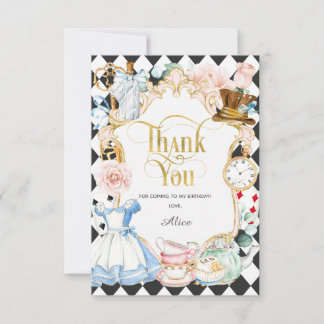Cartão De Agradecimento Alice tea party maravilderland, aniversário